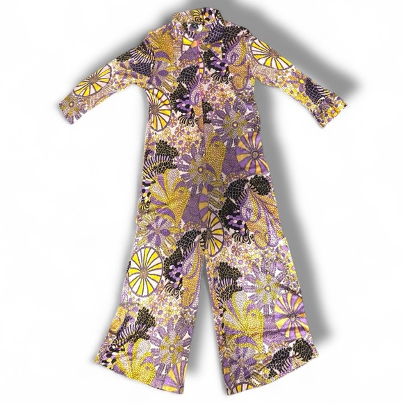 Vintage Loungewear by Danville Purple and Yellow psychedelic Floral Jumpsuit - Picture 1 of 17